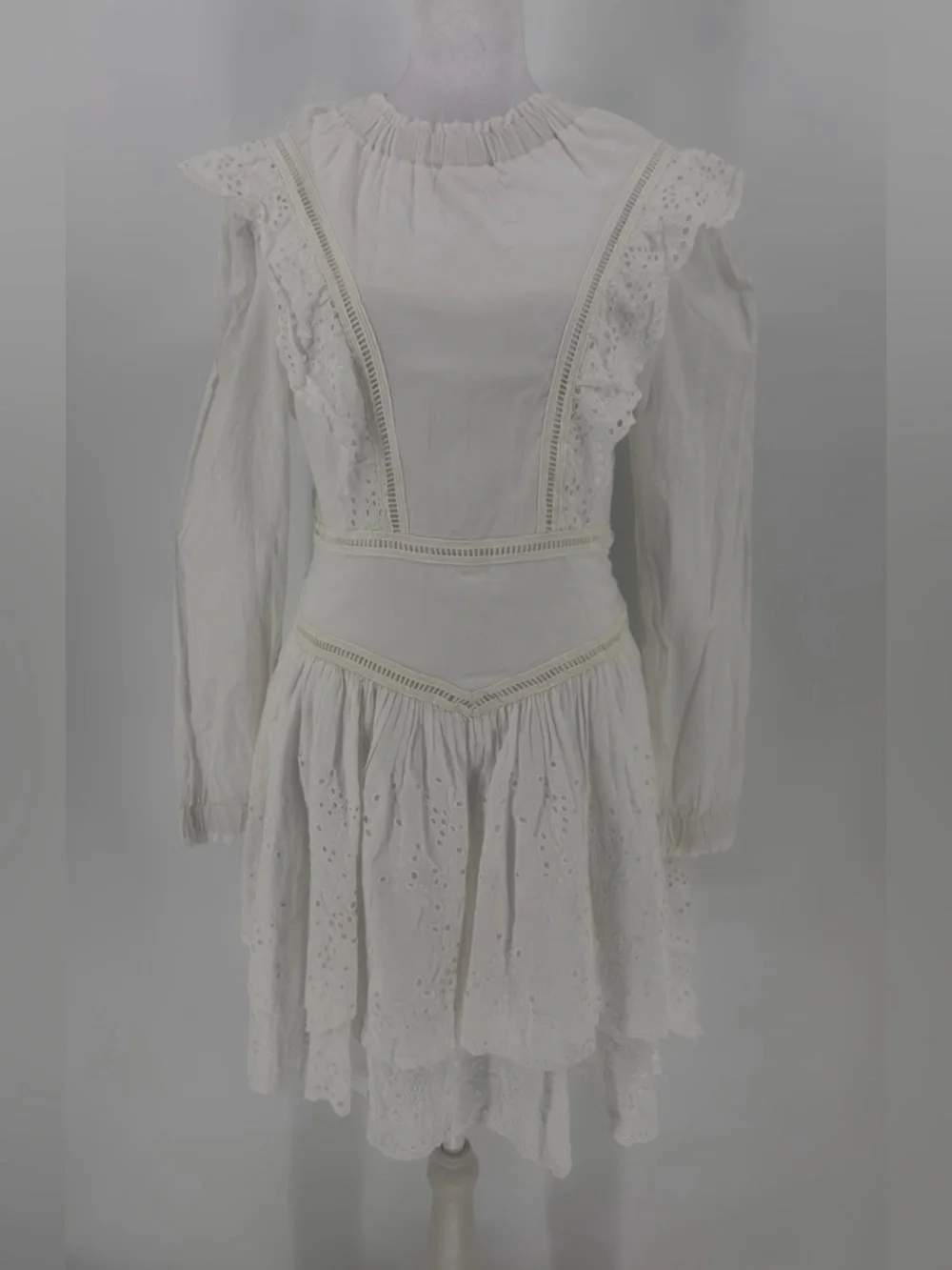 All Saints White Eyelet Lace Long-Sleeve‎ Mini Dress Size 2